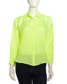 Long Sleeve Contrast Button Blouse, Lemon Lime