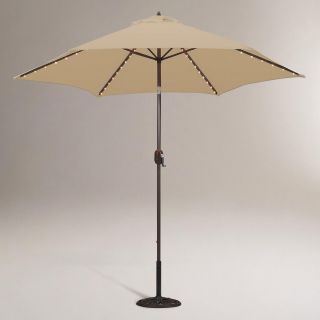 Khaki 9 ft. Round Umbrella with Lights   World Market