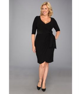 Kiyonna Harlow Faux Wrap Dress Womens Dress (Black)