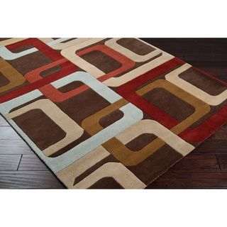 Hand tufted Brown Contemporary Multi Colored Square Mayflower Wool Geometric Rug (8 X 11)