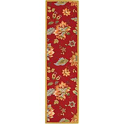 Hand hooked Botanical Red Wool Runner (26 X 8) (RedPattern FloralMeasures 0.375 inch thickTip We recommend the use of a non skid pad to keep the rug in place on smooth surfaces.All rug sizes are approximate. Due to the difference of monitor colors, some