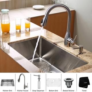 Kraus Kitchen Combo Set Stainless Steel 30 inch Undermount Sink With Faucet