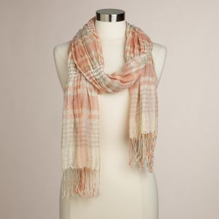 Pink Plaid Ruched Scarf   World Market