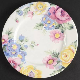 Horchow Patricia Salad Plate, Fine China Dinnerware   Blue Stripes & Multicolor