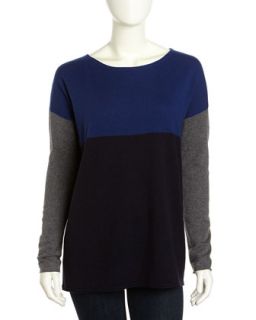 Wool Cashmere Tricolor Colorblock Sweater, Royal