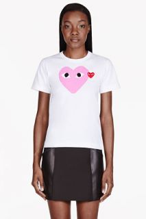 Comme Des Garons Play White And Pink Heart Emblem T_shirt