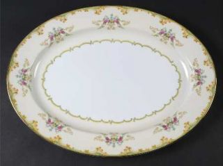 Noritake Winton 16 Oval Serving Platter, Fine China Dinnerware   Green Band,Yel