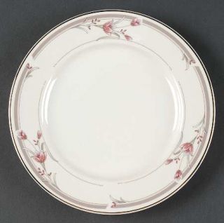 Sango Heather Salad Plate, Fine China Dinnerware   Taupe Band,Pink Floral,Gray L