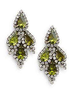 Fern Teardrop Crystal Earrings   Olive
