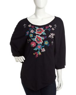 Embroidered Jersey Poncho, Black