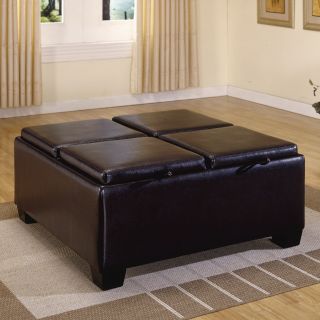 Oakford Dark Brown Faux Leather Cocktail Tray Top Storage Ottoman