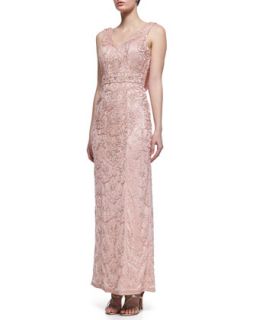 Womens Sleeveless Embroidered & Beaded Gown, Rose   Sue Wong