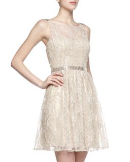 Beaded Lace Illusion Dress, Champagne