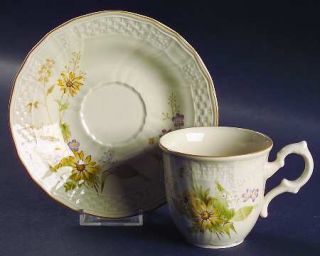Mikasa Spring Meadow Flat Cup & Saucer Set, Fine China Dinnerware   Fine Ivory,
