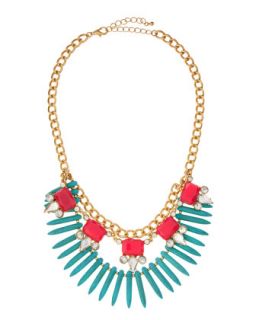 Spiked Bib Necklace, Turquoise/Pink
