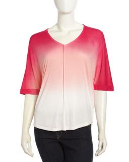 Stitched Ombre Three Quarter Top, Fucshia Sunset Ombre