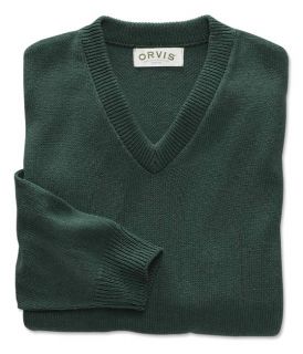 Cotton V neck Sweater, Dark Green, Medium