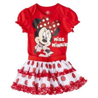 Disney Newborn Girls 2 Piece Minnie Mouse Bodysuit and Skirt Set   Red 3 6 M