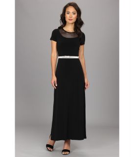 Calvin Klein Belted Maxi w/ Mesh Neckline Womens Dress (Black)