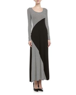 Long Sleeve Maxi Dress, Black/Stripe