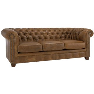 Hancock Tufted Distressed Saddle Brown Italian Leather Sofa