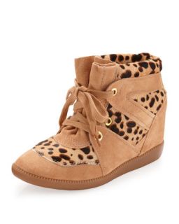 Belize Calf Hair and Suede Wedge Sneaker, Sunkiss/Natural