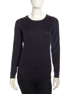 Silk Sleeve Knit Sweater, Dark Navy