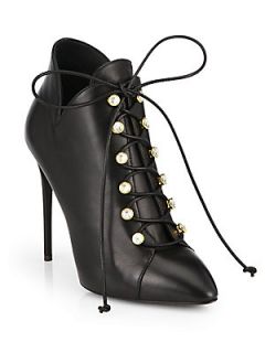 Giuseppe Zanotti Leather Crystal Detail Lace Up Ankle Boots   Nero Black