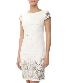 Floral Sequined & Beaded Cocktail Dress, Ivory