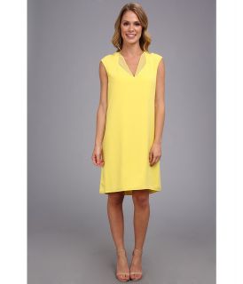 Calvin Klein V Neck Dress w/ Chiffon Womens Dress (Yellow)