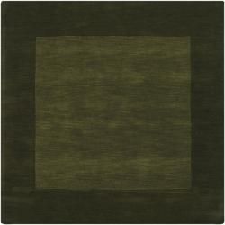 Hand crafted Green Tone on tone Bordered Wool Rug (99 Square)