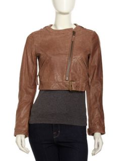 Willa Lambskin Leather Jacket, Sandalwood