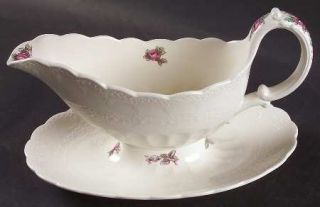 Spode Billingsley Rose Pink (2/8867, Older) Gravy Boat with Attached Underplate,