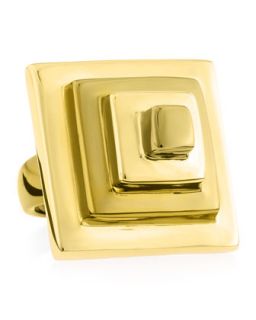 Block Pyramid Ring, Yellow Golden, Size 7