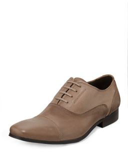 Cap Toe Leather Oxford Shoes, Taupe