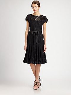 Teri Jon Flutter Sleeve Lace Dress   Black