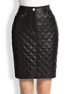 Moschino Quilted Leather Pencil Skirt   Black