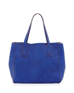 Perforated Open East West Tote Bag, Blue