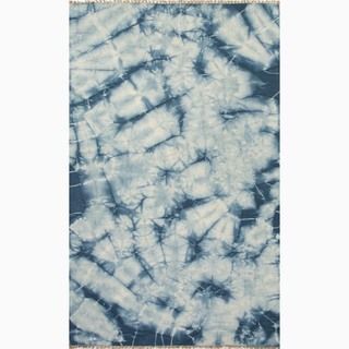 Hand made Blue/ Ivory Wool Reversible Rug (8x10)