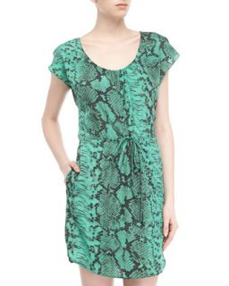 Snake Print Drawstring Dress, Emerald
