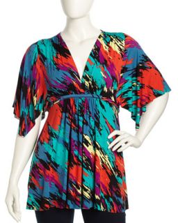 Butterfly Sleeve Caftan Tunic, Multi Abstract, Womens