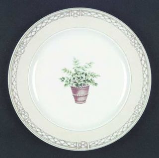 Mikasa Village Court Dinner Plate, Fine China Dinnerware   Green Plant In Urn  C