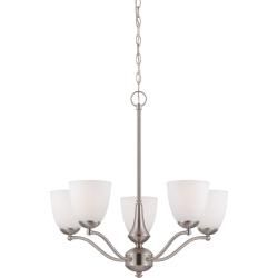 Nuvo Patton Five light Brushed nickel Glass Chandelier