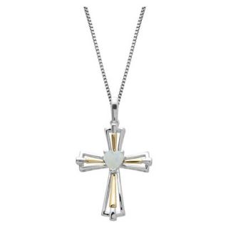 Sterling Silver and 14k Yellow Gold Created Opal Cross Pendant   18