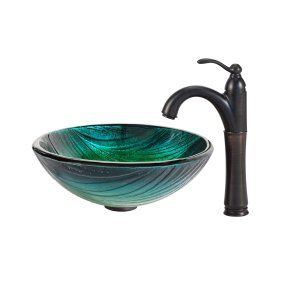 Kraus C GV 391 19mm 1005ORB Nature Nei Glass Vessel Sink and Riviera Faucet Chro