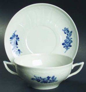 Royal Copenhagen Juliane Marie Blue Flat Cream Soup Bowl & Saucer Set, Fine Chin