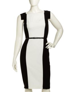 Two Tone Cap Sleeve Belted Dress, Womens