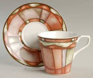 Sasaki China Magnolia Flat Cup & Saucer Set, Fine China Dinnerware   Green, Oran