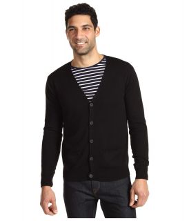 Shades of Grey Solid Button Front Cardigan Mens Sweater (Black)