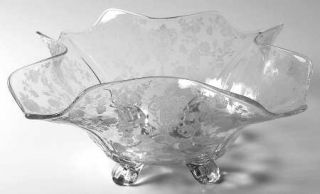 Cambridge Rose Point Clear 3400 11 Inch 4 Toed Fancy Edge Bowl   Stem 3121,Clear